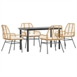 vidaXL 5 Piece Rattan Garden Dining Set in Black/Cream White