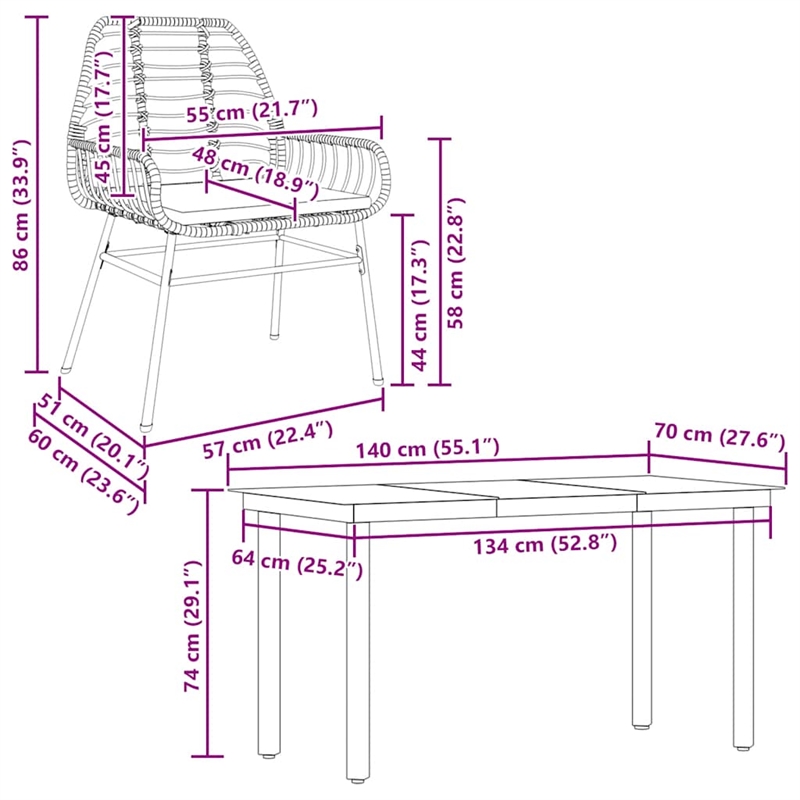 vidaXL 5 Piece Rattan Garden Dining Set in Black/Cream White