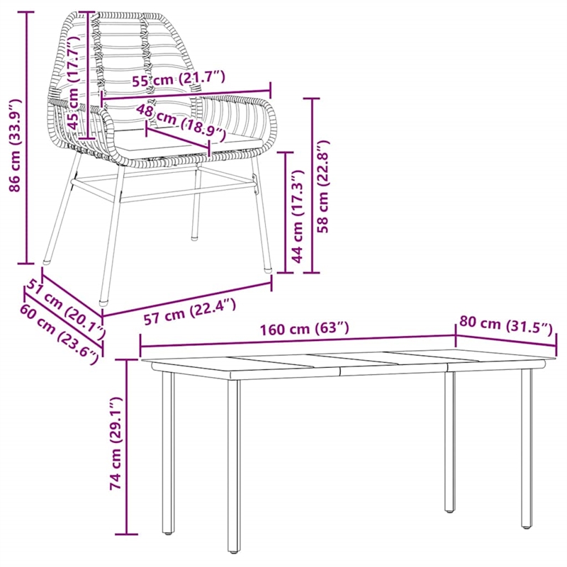 vidaXL Garden Dining Set in Brown