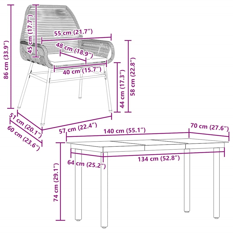 vidaXL 5 Piece Poly Rattan Garden Dining Set in Black/Dark Gray