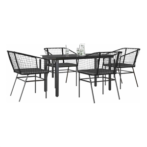vidaXL 5 Piece Poly Rattan Garden Dining Set in Black