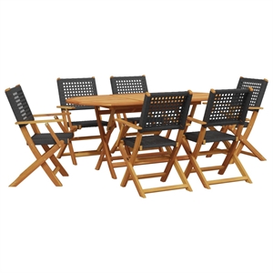 vidaXL 7 Piece Poly Rattan Garden Dining Set in Black