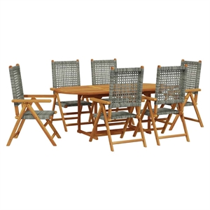 vidaXL 7 Piece Poly Rattan Garden Dining Set in Gray