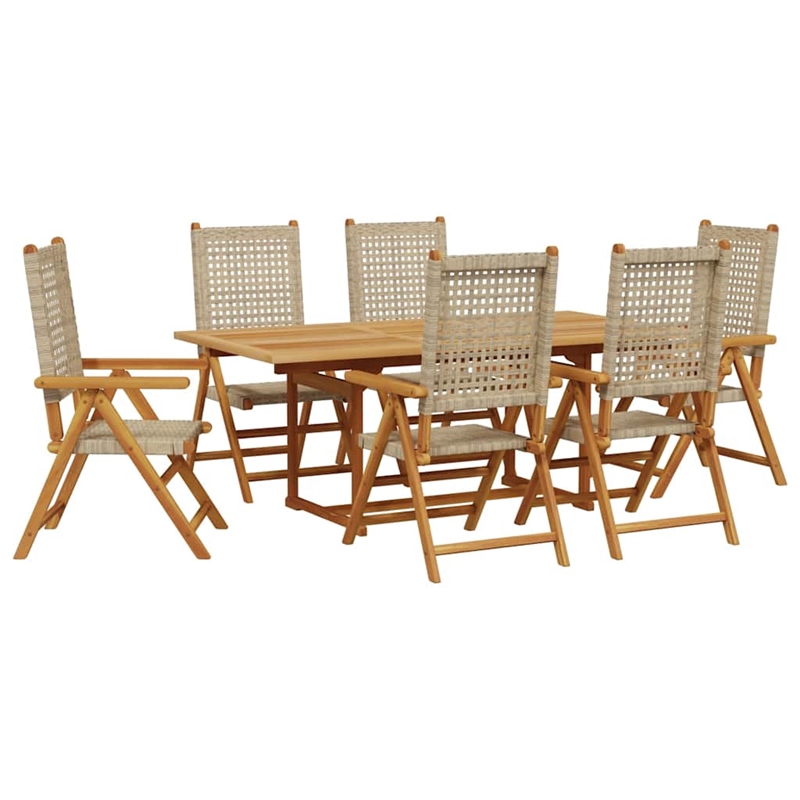 vidaXL 7 Piece Poly Rattan Garden Dining Set in Beige