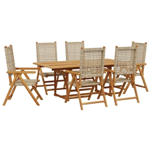 vidaXL 7 Piece Poly Rattan Garden Dining Set in Beige