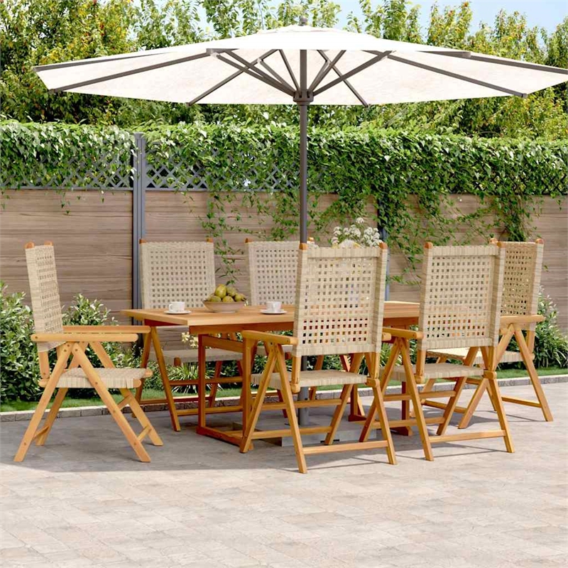 vidaXL 7 Piece Poly Rattan Garden Dining Set in Beige