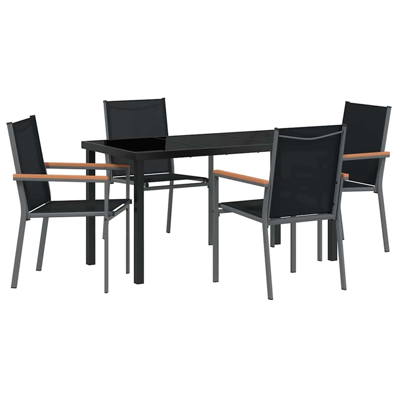 vidaXL 5 Piece Powder-Coated Steel Garden Dining Set in Black