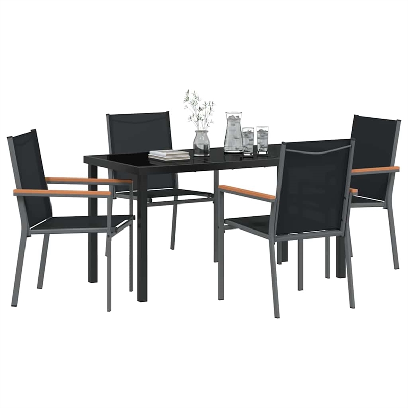 vidaXL 5 Piece Powder-Coated Steel Garden Dining Set in Black