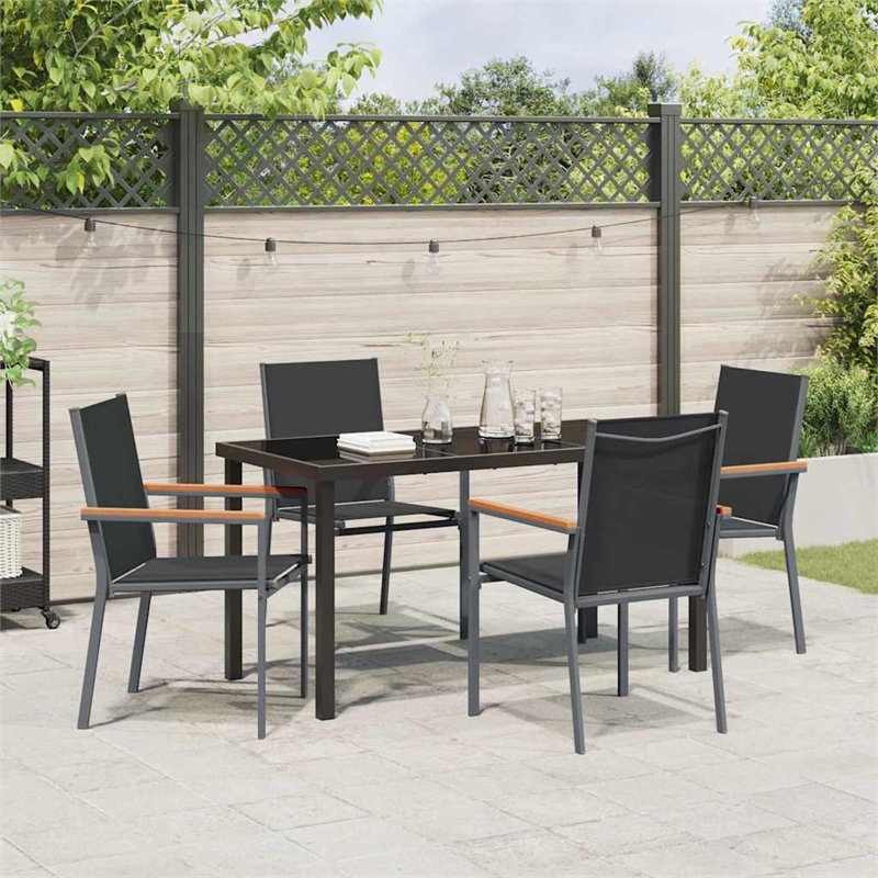vidaXL 5 Piece Powder-Coated Steel Garden Dining Set in Black
