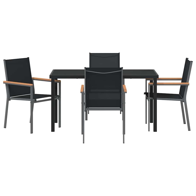 vidaXL 5 Piece Powder-Coated Steel Garden Dining Set in Black