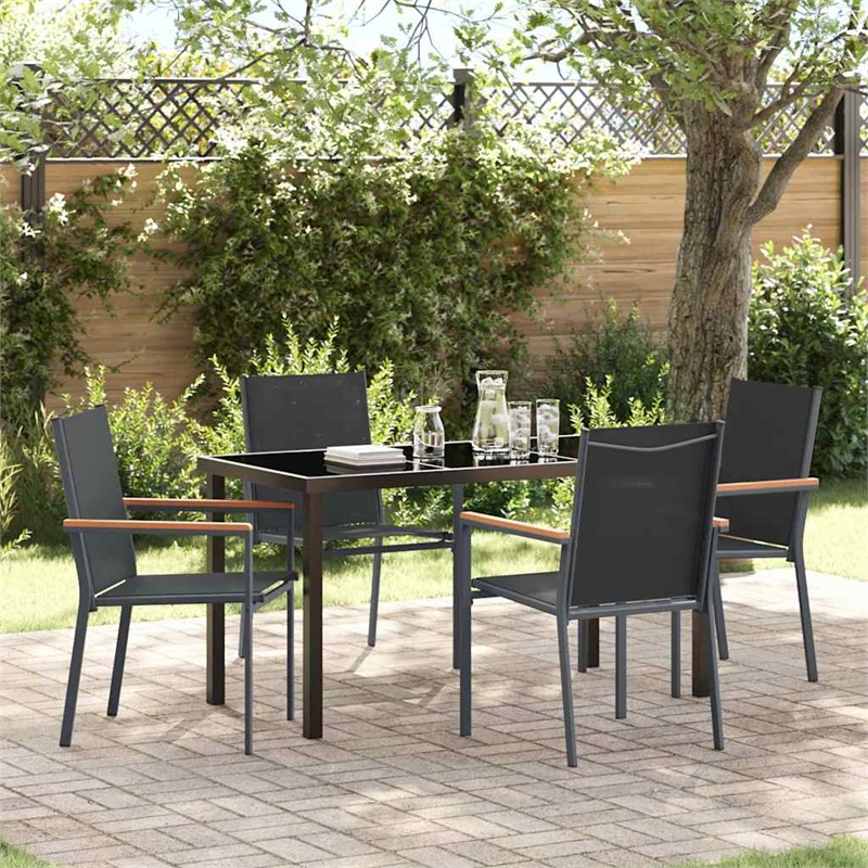 vidaXL 5 Piece Powder-Coated Steel Garden Dining Set in Black