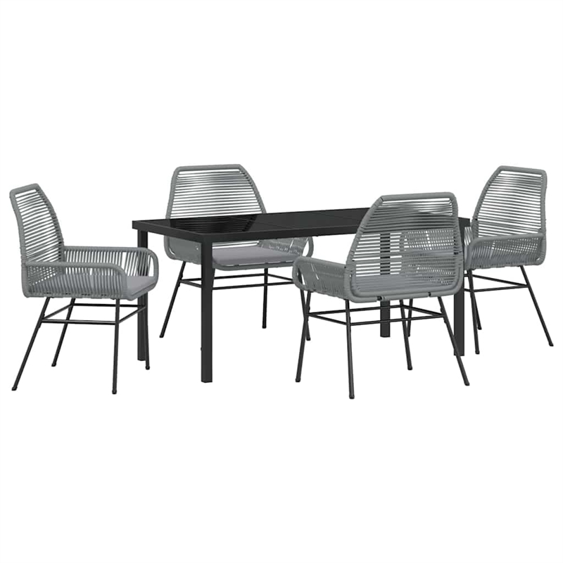 vidaXL 5 Piece Poly Rattan Garden Dining Set with Cushions in Black