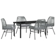 vidaXL 5 Piece Poly Rattan Garden Dining Set with Cushions in Black