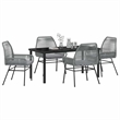vidaXL 5 Piece Poly Rattan Garden Dining Set with Cushions in Black