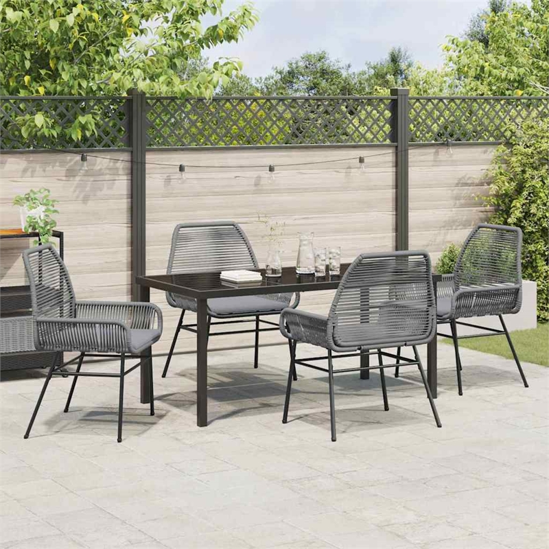 vidaXL 5 Piece Poly Rattan Garden Dining Set with Cushions in Black