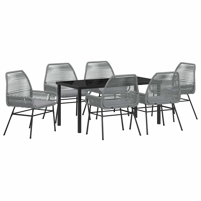 vidaXL 7 Piece Poly Rattan Garden Dining Set with Cushions in Black
