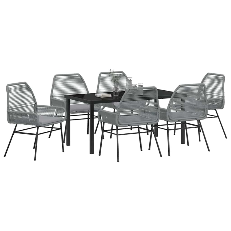 vidaXL 7 Piece Poly Rattan Garden Dining Set with Cushions in Black