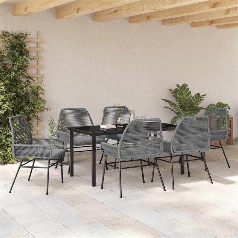vidaXL 7 Piece Poly Rattan Garden Dining Set with Cushions in Black