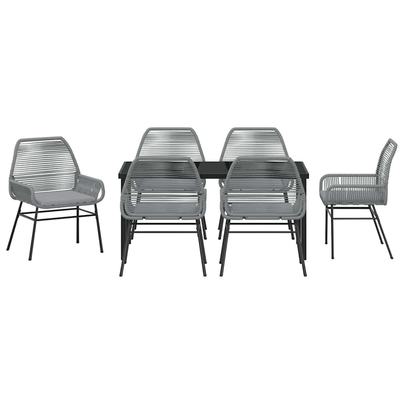 vidaXL 7 Piece Poly Rattan Garden Dining Set with Cushions in Black