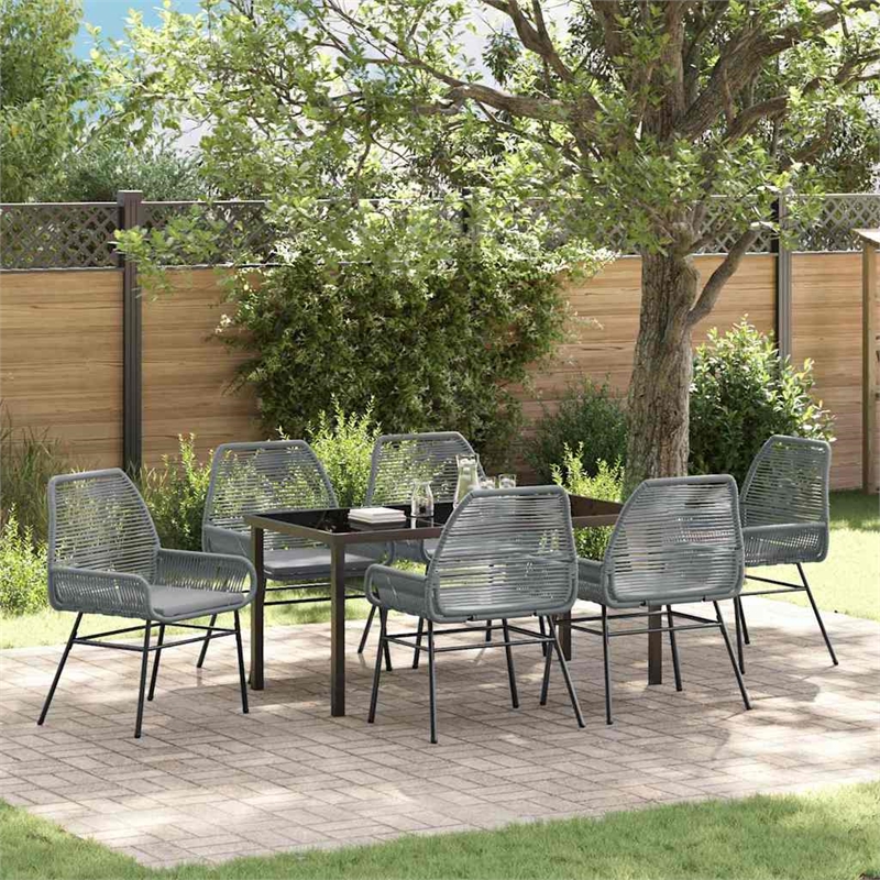 vidaXL 7 Piece Poly Rattan Garden Dining Set with Cushions in Black