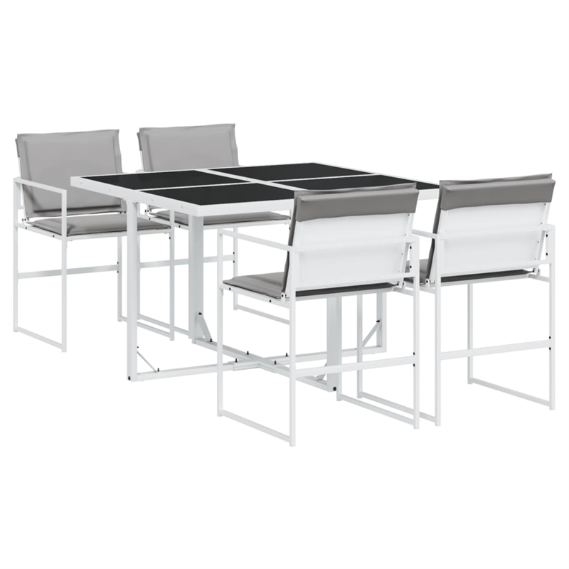 vidaXL 5 Piece Steel Garden Dining Set in White/Light Gray