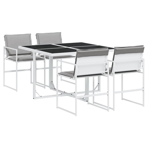 vidaXL 5 Piece Steel Garden Dining Set in White/Light Gray