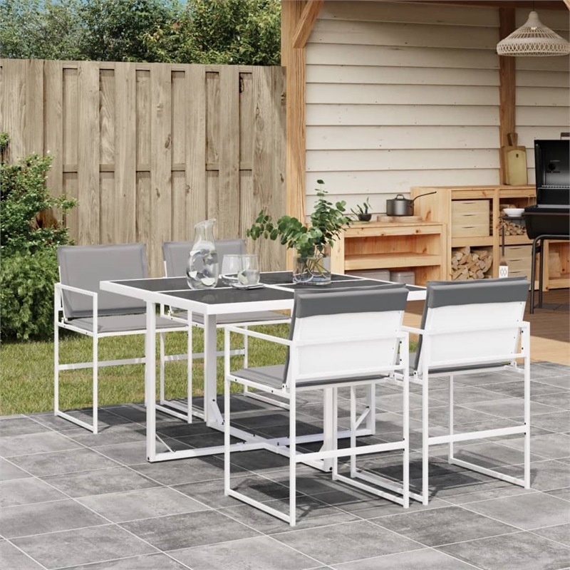 vidaXL 5 Piece Steel Garden Dining Set in White/Light Gray
