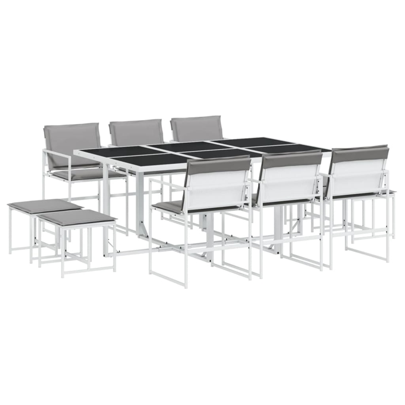 vidaXL 11 Piece Steel Garden Dining Set in White