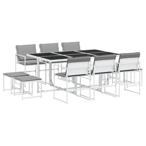 vidaXL 11 Piece Steel Garden Dining Set in White
