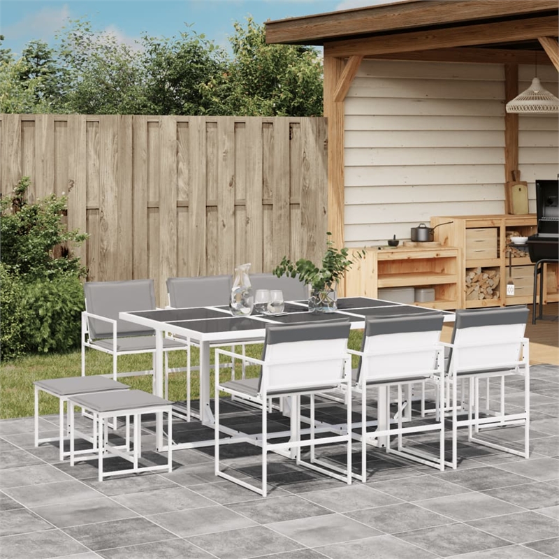 vidaXL 11 Piece Steel Garden Dining Set in White