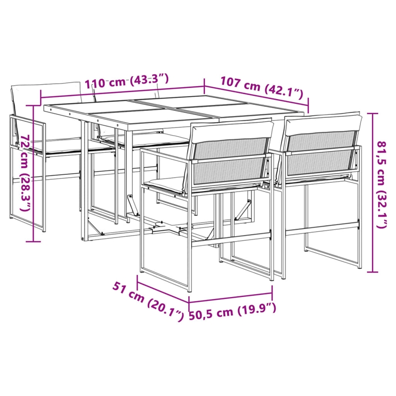 vidaXL 5 Piece Steel Garden Dining Set in Anthracite/Gray