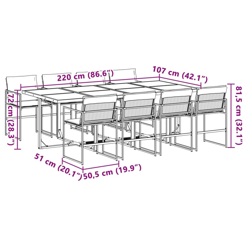 vidaXL 9 Piece Steel Garden Dining Set in Anthracite