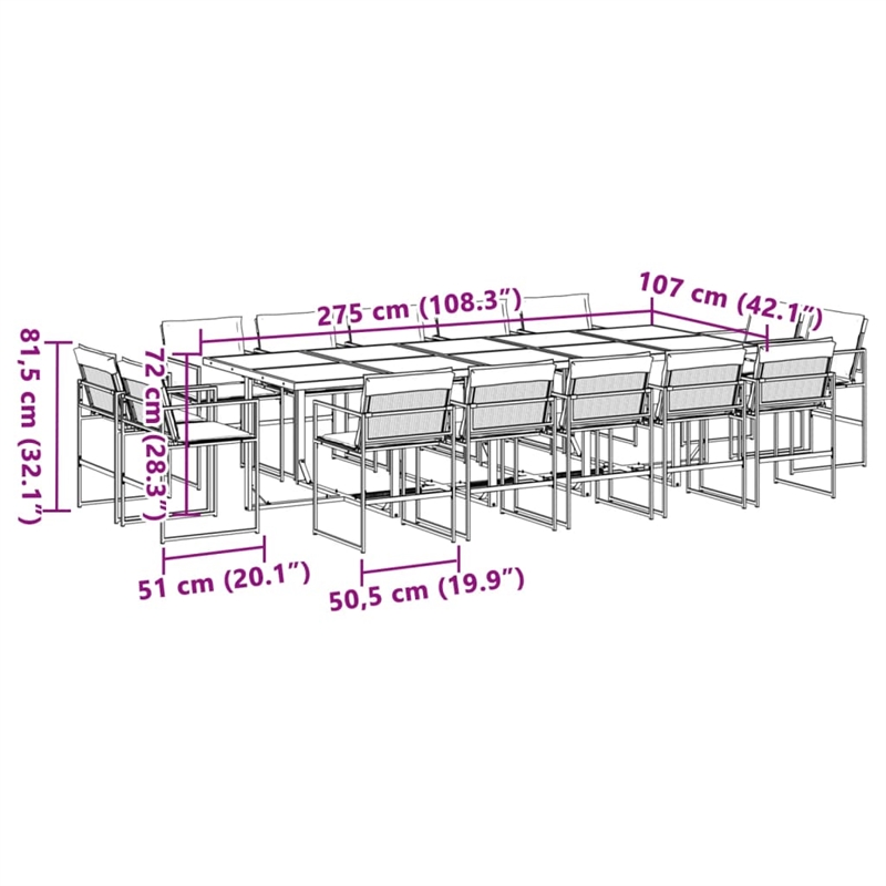 vidaXL 15 Piece Steel Garden Dining Set in Anthracite