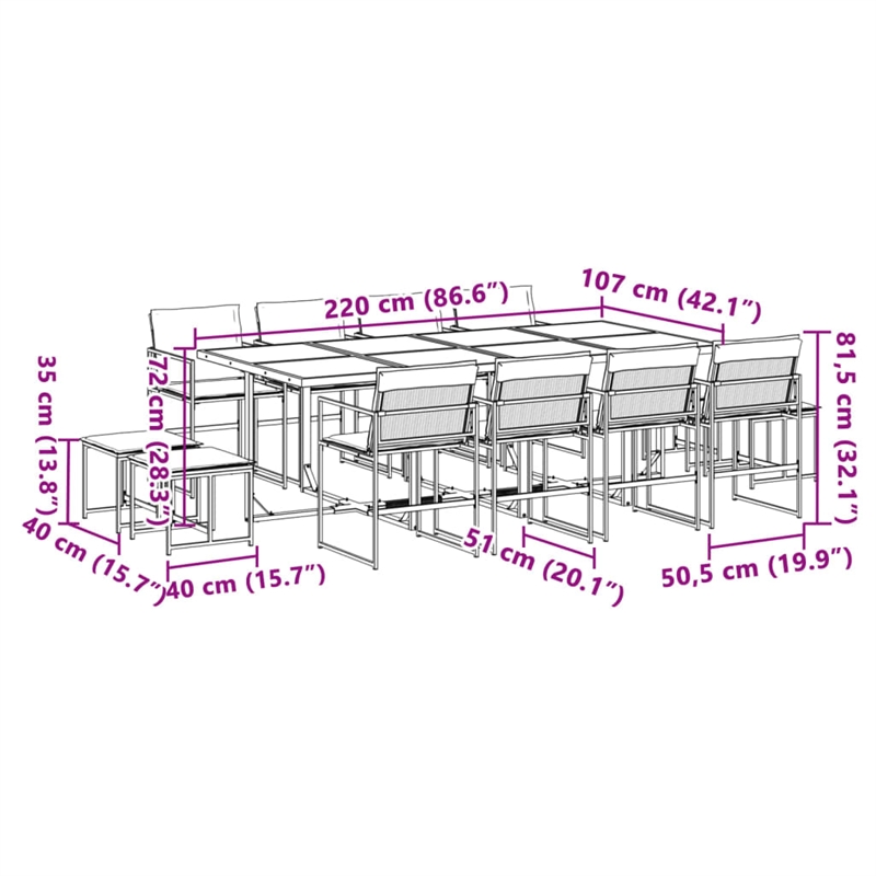 vidaXL 13 Piece Steel Garden Dining Set in Anthracite