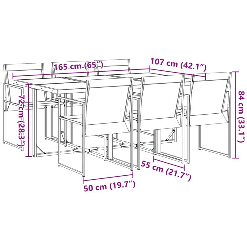 vidaXL 7 Piece Steel Garden Dining Set in Black