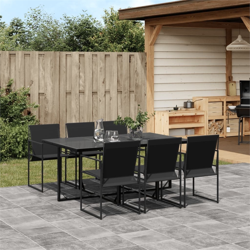 vidaXL 7 Piece Steel Garden Dining Set in Black