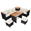 vidaXL 7 Piece Poly Rattan Garden Dining Set with Cushions in Black