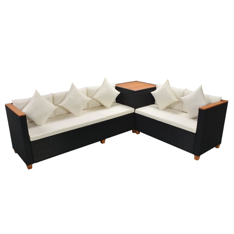 vidaXL 7 Piece Poly Rattan Garden Dining Set with Cushions in Black