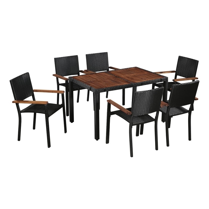 vidaXL 7 Piece Rattan Garden Dining Set in Black