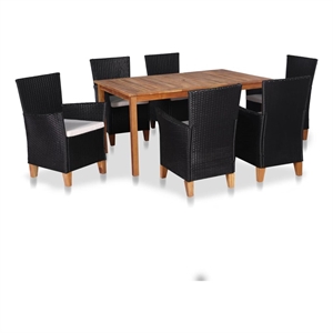vidaXL 7 Piece Rattan Garden Dining Set in Black and Brown