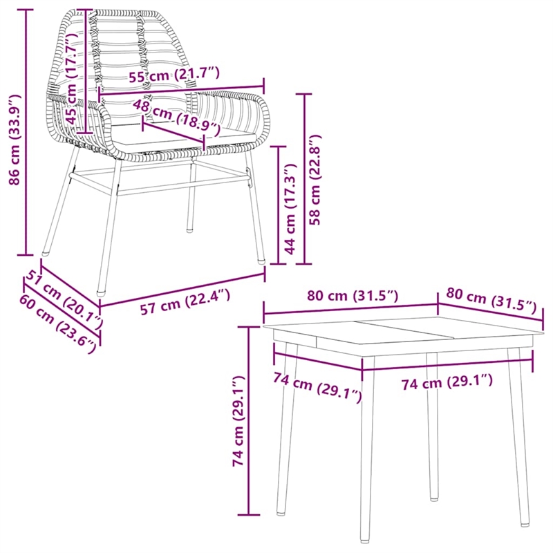 vidaXL 5 Piece Poly Rattan Garden Dining Set in Black/Dark Gray