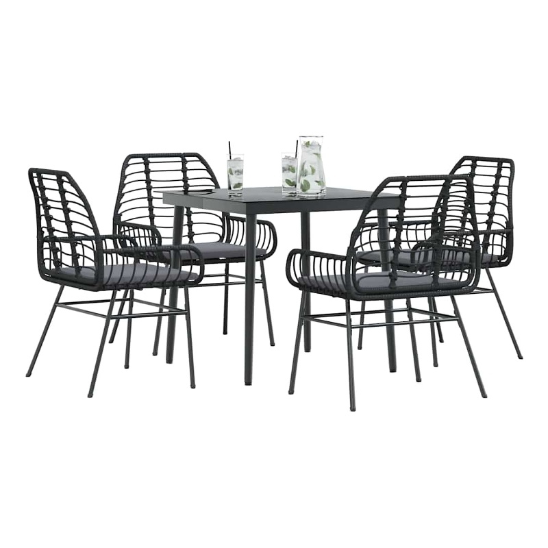vidaXL 5 Piece Poly Rattan Garden Dining Set in Black/Dark Gray
