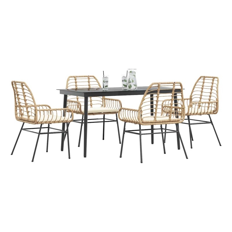 vidaXL 5 Piece Poly Rattan Garden Dining Set in Brown