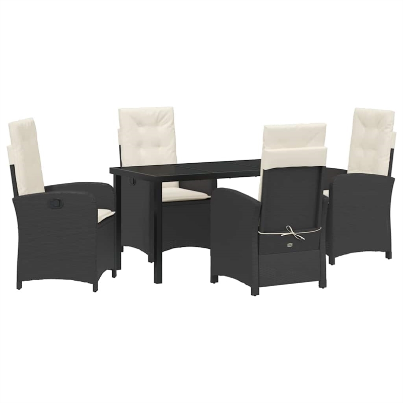 vidaXL 5 Piece Poly Rattan Garden Dining Set with Cushions in Black