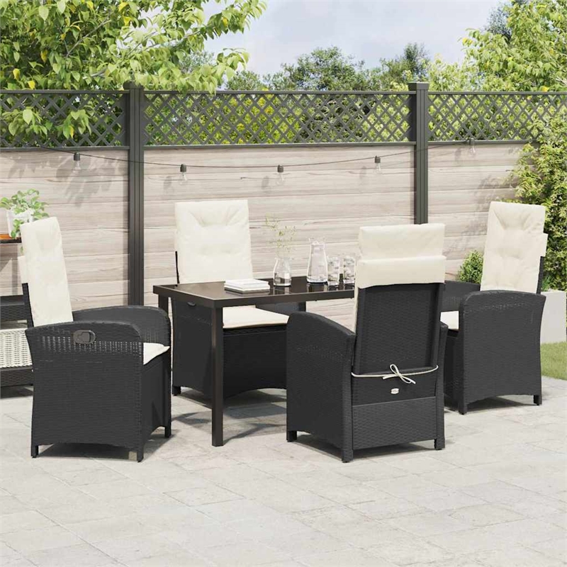 vidaXL 5 Piece Poly Rattan Garden Dining Set with Cushions in Black