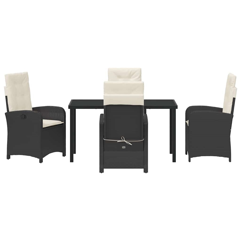 vidaXL 5 Piece Poly Rattan Garden Dining Set with Cushions in Black