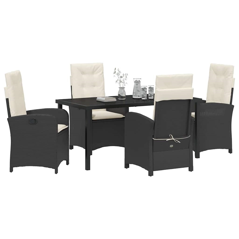 vidaXL 5 Piece Poly Rattan Garden Dining Set with Cushions in Black