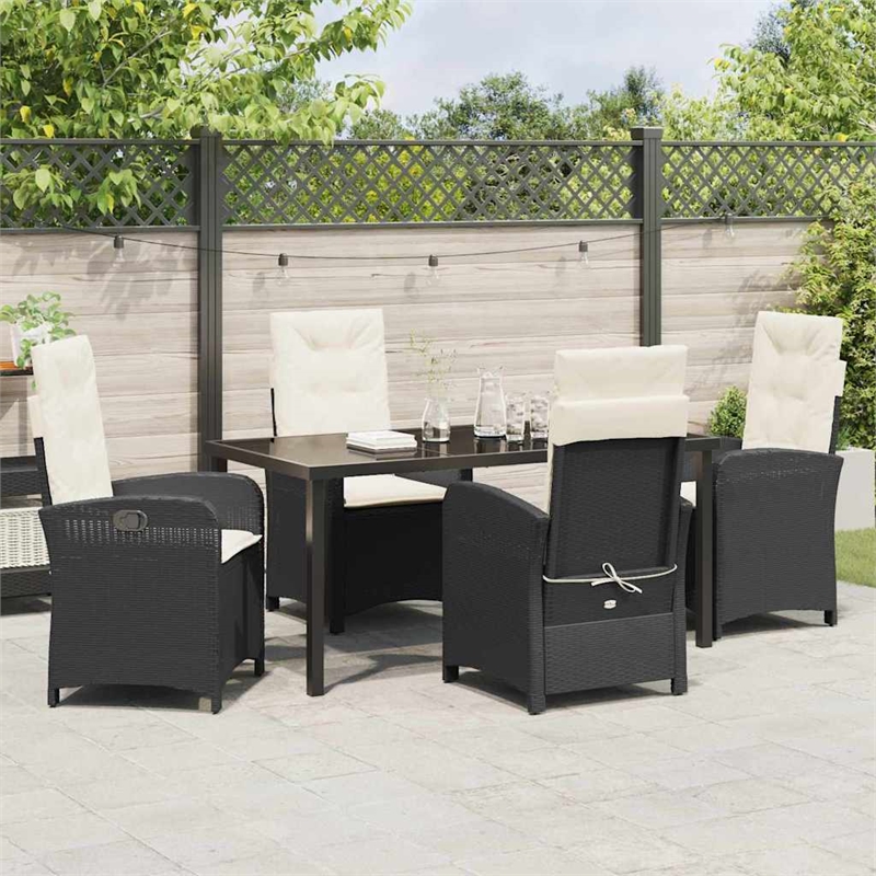 vidaXL 5 Piece Poly Rattan Garden Dining Set with Cushions in Black