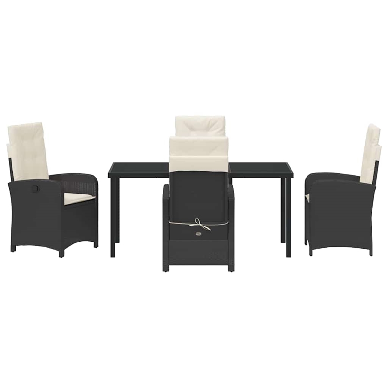 vidaXL 5 Piece Poly Rattan Garden Dining Set with Cushions in Black