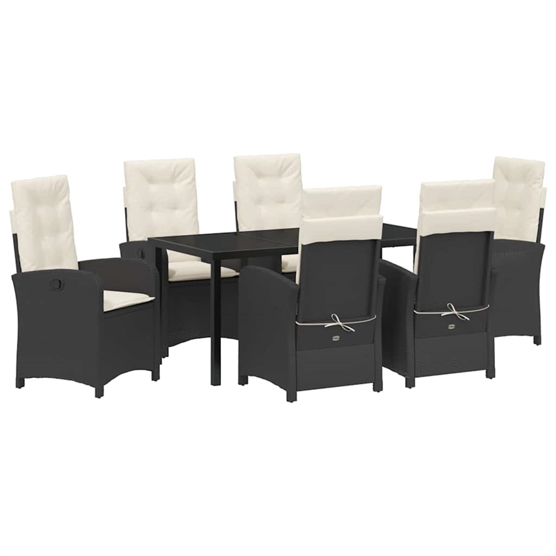 vidaXL 7 Piece Poly Rattan Garden Dining Set with Cushions in Black